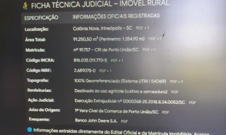 Imóvel 2868741 [''] - ['terreno rural na ÁREA "02", Perímetro de 1.354,92 m, situado na localidade de Colônia Nova, Zona Rural, CEP 89.440-000, Município de IRINEÓPOLIS/SC'] [''] - ['Irineópolis']/['SC'] - 1
