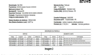 Imóvel 2849572 [''] - ['Um Terreno situado no lugar denominado Sao Pedro, confrontando ao Norte com a BR 277; ao Sul com Augusto Budziak e Fiorello Eloy Cherobim; ao Oeste com Fiorello Eloy Cherobim; e ao Oeste com Jair Agottani Stadler.'] [''] - ['Palmeira']/['PR'] - 1